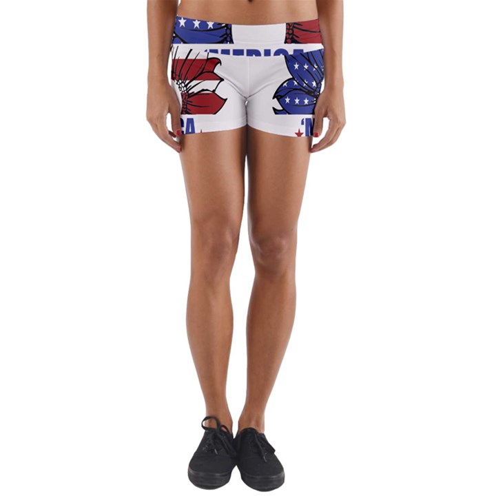 Usa Flag Sunglasses Usa Flag American Flag Flower Yoga Shorts
