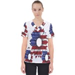 Us Flag Flower Sunshine Flag America Usa Women s V-Neck Scrub Top