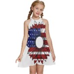 Us Flag Flower Sunshine Flag America Usa Kids  Halter Collar Waist Tie Chiffon Dress