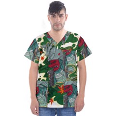 Armor Japan Maple Leaves Samurai Mask Cut Men s V-neck Scrub Top