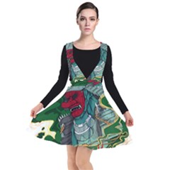 Armor Japan Maple Leaves Samurai Mask Cut Plunge Pinafore Dress