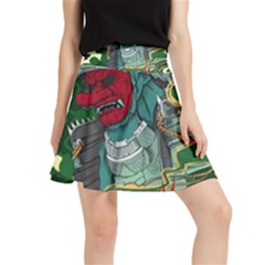 Armor Japan Maple Leaves Samurai Mask Cut Waistband Skirt