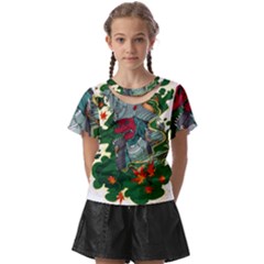 Armor Japan Maple Leaves Samurai Mask Cut Kids  Front Cut Tee