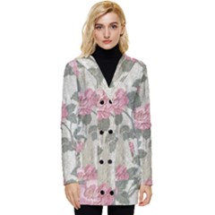 Roses-pink-elegan Button Up Hooded Coat  by nateshop