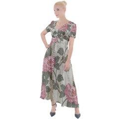 Roses-pink-elegan Button Up Short Sleeve Maxi Dress by nateshop