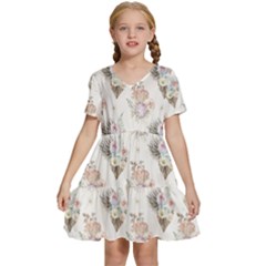 Roses-white Kids  Short Sleeve Tiered Mini Dress by nateshop