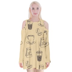 Coffee-56 Velvet Long Sleeve Shoulder Cutout Dress by nateshop