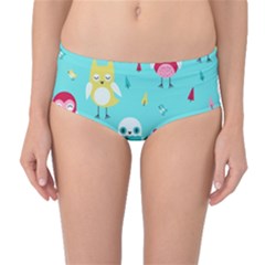 Owls Owl Bird Cute Animal Art Vector  Pattern Colorful Mid-waist Bikini Bottoms by Salman4z