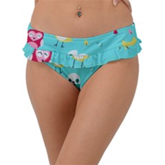 Owls Owl Bird Cute Animal Art Vector  Pattern Colorful Frill Bikini Bottoms by Salman4z