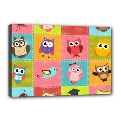 Owls Pattern Abstract Art Vector Cartoon Canvas 18  X 12  (stretched) by Salman4z