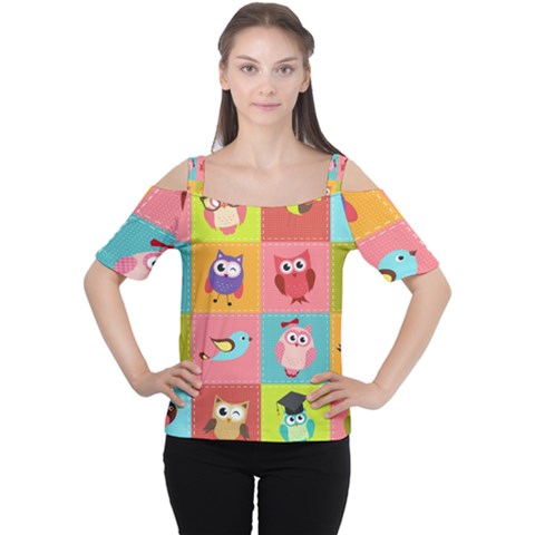 Owls Pattern Abstract Art Vector Cartoon Cutout Shoulder Tee by Salman4z