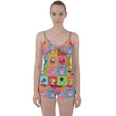 Owls Pattern Abstract Art Vector Cartoon Tie Front Two Piece Tankini by Salman4z
