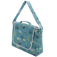 Butterflies Flowers Blue Background Spring Pattern Box Up Messenger Bag by Ravend