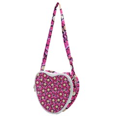 Pattern Scrapbooking Flowers Bloom Decorative Heart Shoulder Bag by Ravend