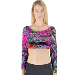 Flowers Nature Spring Blossom Flora Petals Art Long Sleeve Crop Top by Ravend