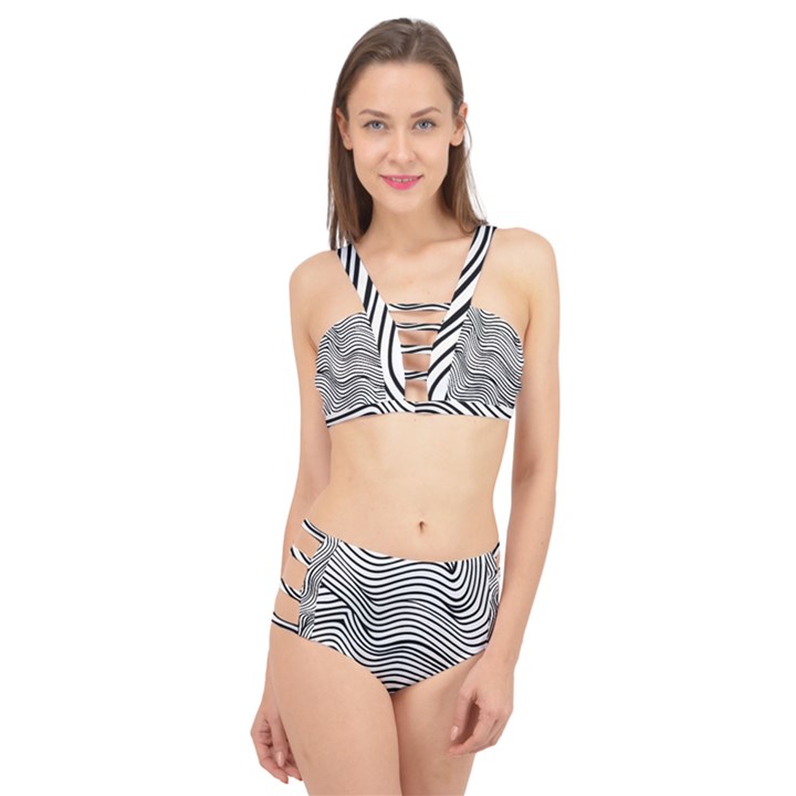 Black And White Cartoon Coloring Cage Up Bikini Set