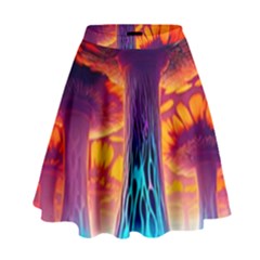 Sci-fi Fantasy Art Painting Colorful Pattern High Waist Skirt by Ravend