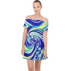 Pattern Design Swirl Watercolor Art Off Shoulder Chiffon Dress