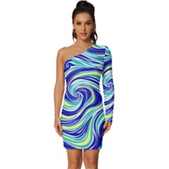 Pattern Design Swirl Watercolor Art Long Sleeve One Shoulder Mini Dress by Ravend