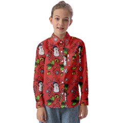 Santa Snowman Gift Holiday Christmas Cartoon Kids  Long Sleeve Shirt by Ravend