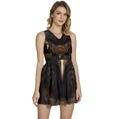 Eagle Ornate Pattern Feather Texture Sleeveless High Waist Mini Dress