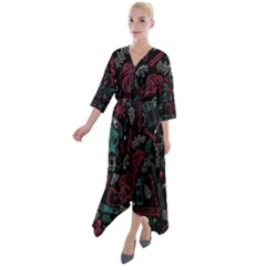 Abstract Pattern Quarter Sleeve Wrap Front Maxi Dress by Salman4z