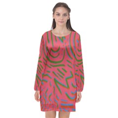 Pattern Saying Wavy Long Sleeve Chiffon Shift Dress  by Salman4z