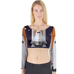 Rocket Space Universe Spaceship Long Sleeve Crop Top by Salman4z