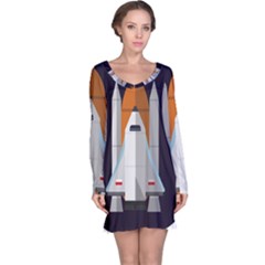 Rocket Space Universe Spaceship Long Sleeve Nightdress by Salman4z