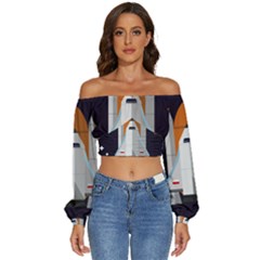 Rocket Space Universe Spaceship Long Sleeve Crinkled Weave Crop Top by Salman4z