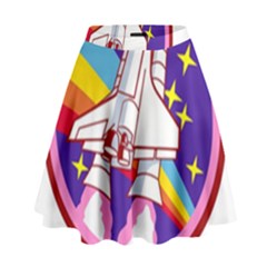 Badge Patch Pink Rainbow Rocket High Waist Skirt by Salman4z