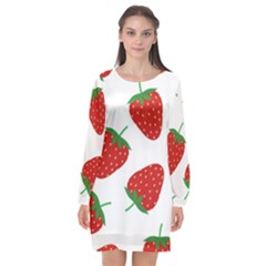 Seamless Pattern Fresh Strawberry Long Sleeve Chiffon Shift Dress  by Salman4z