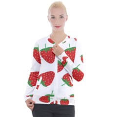 Seamless Pattern Fresh Strawberry Casual Zip Up Jacket