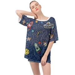 Cat Cosmos Cosmonaut Rocket Oversized Chiffon Top by Salman4z