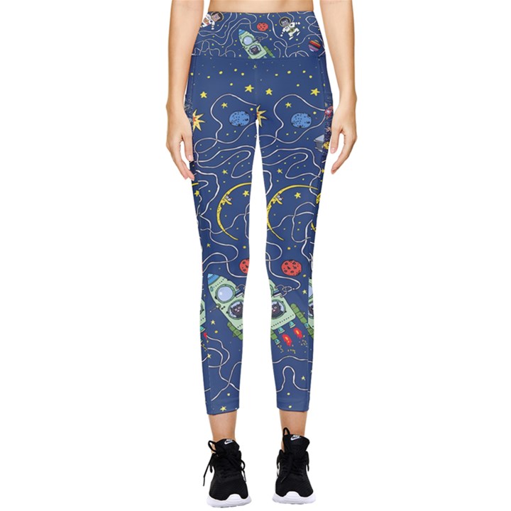 Cat Cosmos Cosmonaut Rocket Pocket Leggings 