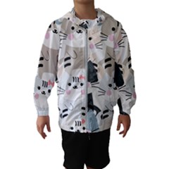 Cute Cat Couple Seamless Pattern Cartoon Kids  Hooded Windbreaker by Salman4z