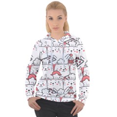 Cute Cat Chef Cooking Seamless Pattern Cartoon Women s Overhead Hoodie by Salman4z