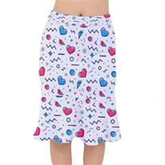 Hearts Seamless Pattern Memphis Style Short Mermaid Skirt by Salman4z