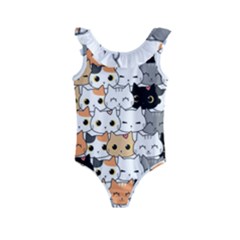 Cute-cat-kitten-cartoon-doodle-seamless-pattern Kids  Frill Swimsuit by Salman4z