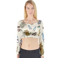 Happy-cats-pattern-background Long Sleeve Crop Top by Salman4z