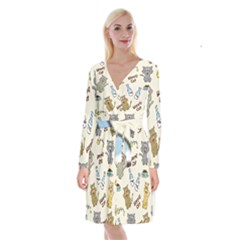 Happy-cats-pattern-background Long Sleeve Velvet Front Wrap Dress by Salman4z