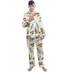 Happy-cats-pattern-background Men s Long Sleeve Satin Pajamas Set by Salman4z