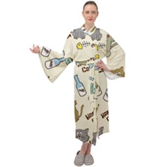 Happy-cats-pattern-background Maxi Velvet Kimono by Salman4z
