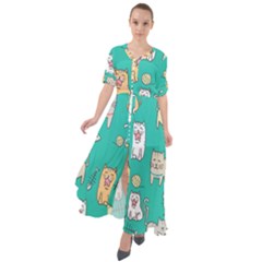 Seamless-pattern-cute-cat-cartoon-with-hand-drawn-style Waist Tie Boho Maxi Dress by Salman4z