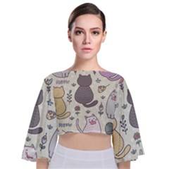 Funny Cartoon Cats Seamless Pattern Tie Back Butterfly Sleeve Chiffon Top by Salman4z