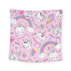 Beautiful-cute-animals-pattern-pink Square Tapestry (small) by Salman4z