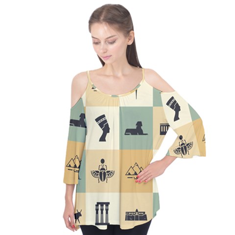 Egyptian-flat-style-icons Flutter Sleeve Tee  by Salman4z