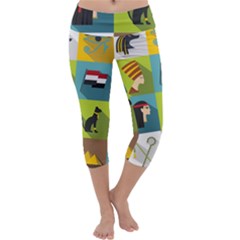 Egypt-travel-items-icons-set-flat-style Capri Yoga Leggings by Salman4z