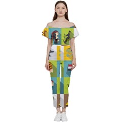 Egypt-travel-items-icons-set-flat-style Off Shoulder Ruffle Top Jumpsuit by Salman4z