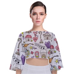 Fantasy-things-doodle-style-vector-illustration Tie Back Butterfly Sleeve Chiffon Top by Salman4z